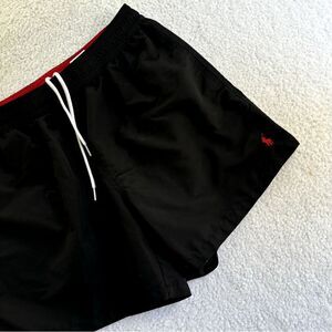 Polo Ralph Lauren Shorts Mens Large Black Lined Athletic Gym Red Pony Nylon